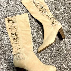 Guess Taupe Suede Fringed Boots Size 10.